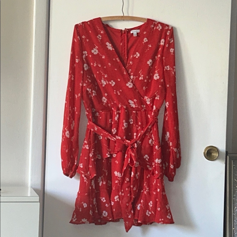 Love, Fire Scarlet Red Tiered Rufflie Floral Mini Dress Large